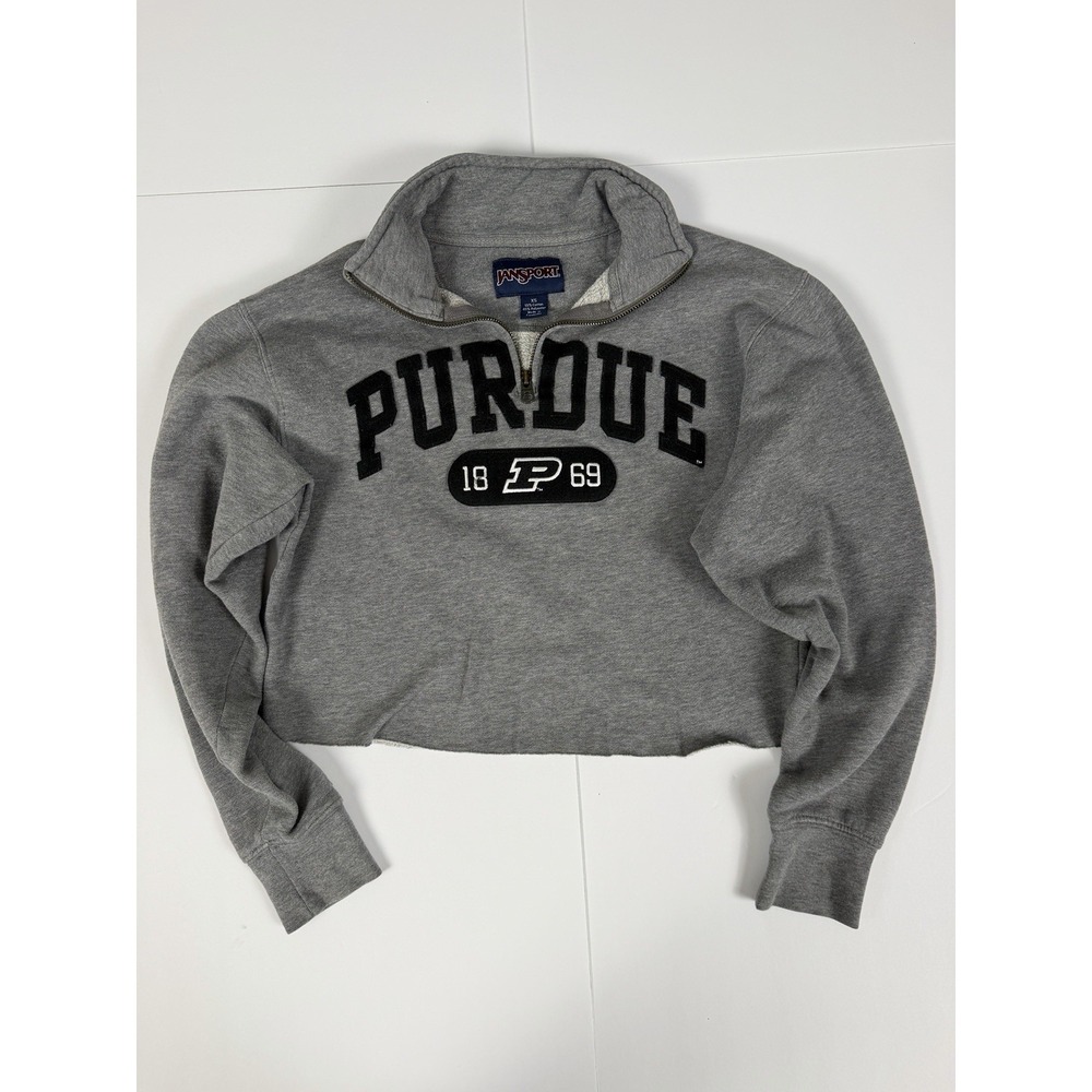 Jansport Purdue University Cropped Quarter Zip Pullover Sweatshirt Gray XS